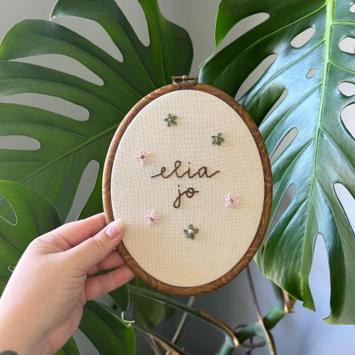 Hand embroidered name hoop, baby announcement, custom baby name hoop