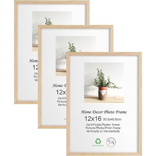 LYYYXGYP 12x16 Oak Wood Picture Frame 3 Pack Wooden Photo Frame Natural Solid Wood Color Frame Gallery Poster Frame with Plexiglass for Wall Hanging
