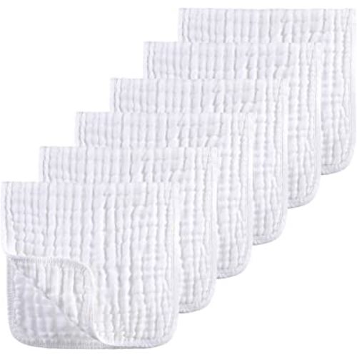 Looxii Muslin Burp Cloths 100% Cotton Muslin Cloths Large 20''x10'' Extra Soft and Absorbent 6 Pack Baby Burping Cloth Pure White