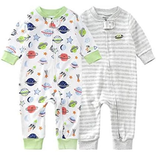 Teach Leanbh Baby 2-Pack Footless Pajamas Cotton Long Sleeve Printing 2 Way Zipper Romper Jumpsuit Sleep and Play 3-24 Months