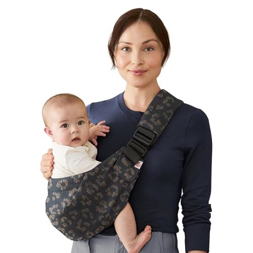 Ergobaby Upsie Sling Baby Carrier for Babies and Toddlers 6-48 Months (17-45 lbs) - 2-Position Ergonomic Baby Carrier with Front Storage Pocket, Hip-Healthy Positioning - Black Leopard