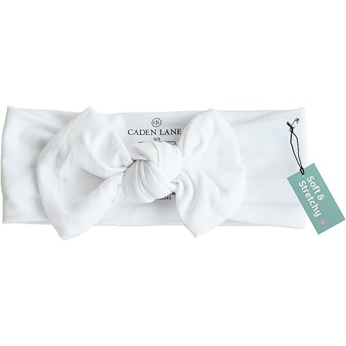 Caden Lane Baby Headwrap with Knotted Bow, Soft & Stretchy Bamboo Viscose, Comfortable Infant Hairband for Newborn & Toddler Girls, Ideal Gift for Baby Shower & Milestone Celebration, Lace White