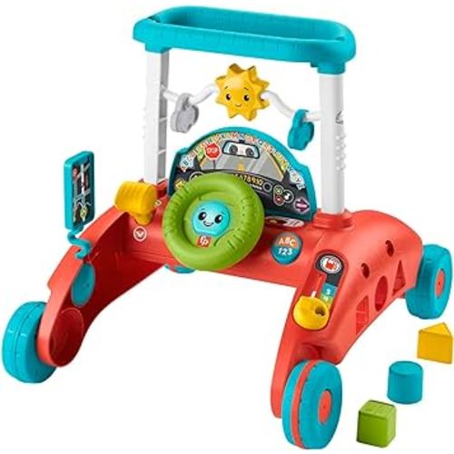 Fisher-Price 2-Sided Steady Speed Walker, car-Themed Baby Walker with 2 Sides of Interactive Activities and Learning Songs and Sounds, UK English Edition, HJP47