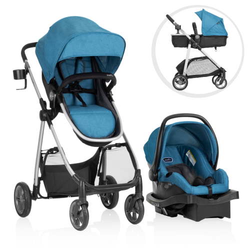 Evenflo Omni Plus Modular Travel System with LiteMax Sport Rear-Facing Preemie and Infant Car Seat (Tasi Blue)