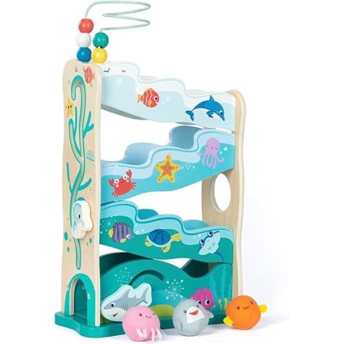 Amazon.com: Montessori Toys for 1 2 Year Old, Rundad Wooden Ocean Slide Set, Ball Drop Baby Toy with 4 Ramp Race Tracks and Bead Maze, First Birthday Gifts for Toddler Boy Girl 18 Months (5 Pieces) : Toys & Games