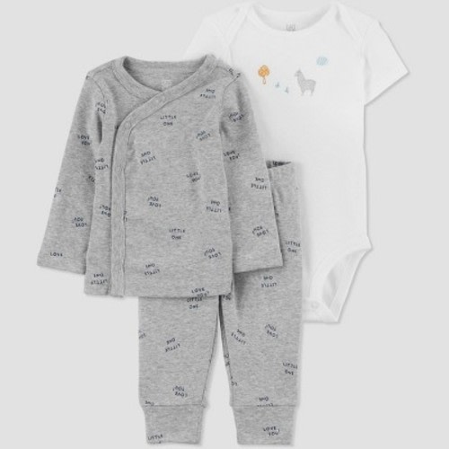 Carter's Just One You® Baby 3pc Llama Top and Bottom Set with Cardigan - White/Gray 3M