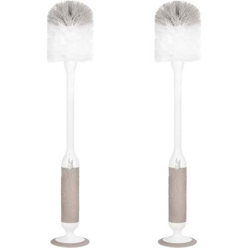 Ubbi Deluxe Baby Bottle Brush Set, Bottle Brush and Nipple Brush with Suction Cup, Baby Cleaning Essentials, Set of 2, Taupe