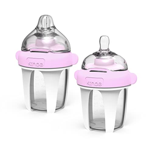 Kiinde Active Latch Silicone Baby Bottle, Anti Colic, Leak Proof, Easy to Clean, Includes 2 Medium Flow Active Latch Nipples with Covers, 4 Ounce, 2 Count, Pink