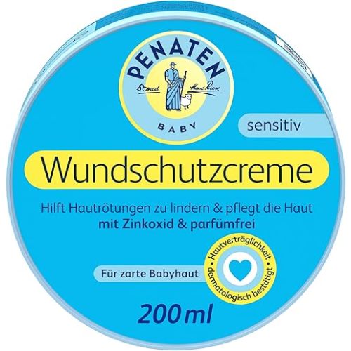 PENATEN Wound Protection Cream, Soothing Baby Wound Protection Cream with Zinc Oxide for Protection in The Diaper Area 200 ml / 6.76 Oz