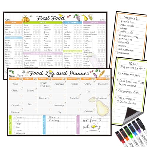 JJPRO Baby First Foods Tracker Fridge Magnet, Daily Food Log Meal Planner, 100 Foods Before 1 Checklist, Baby Daily Log Whiteboard, First Food Tracker for Refrigerator