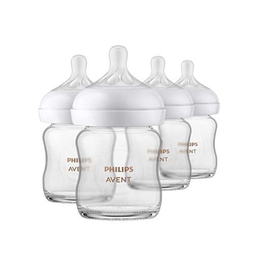 Philips AVENT Glass Natural Baby Bottle with Natural Response Nipple, Clear, 4oz, 4pk, SCY910/04 - 1 Count (Pack of 4) - 4 Pack