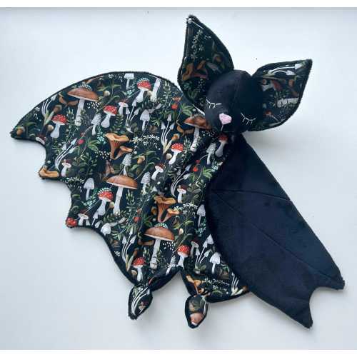 Mushrooms baby bat lovey blanket, mushrooms woodland baby shower gift and nursery, little witch baby gift, magic baby wizard, magic school