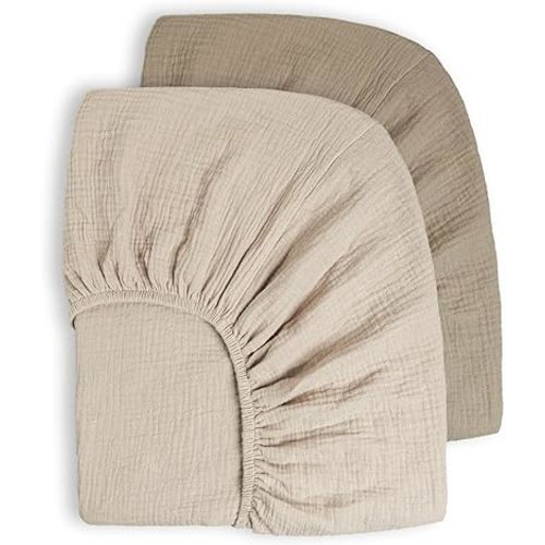 Bearmoss Muslin Crib Sheets 100% Cotton Baby Crib Sheets Fitted for Standard Crib Mattress & Toddler Bed Mattress 52"x28" Soft Breathable Crib Sheets Neutral for Boys Girls - 2 Pack (Oat Latte)