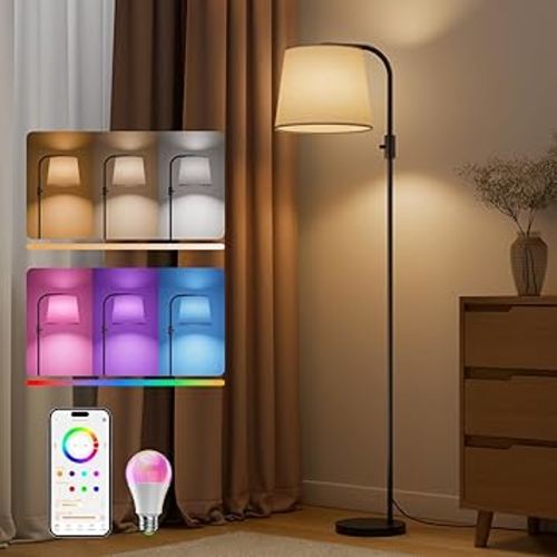 Arc Floor Lamp for Living Room with Smart RGBCW Color Changing Bulbs Dimmable, Stand lamp Compatible with Alexa, Siri, Google Voice & App Control, Tall Lamp for Living Room, Bedroom, Black