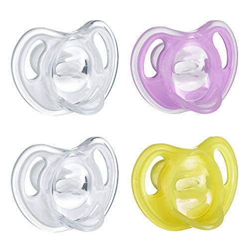 Tommee Tippee Ultra-Light Silicone Pacifier, Symmetrical Orthodontic Design, BPA-Free, One-Piece Design, Girl – 6-18m, 4pk