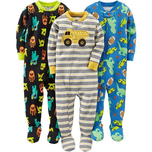 Simple Joys by Carter's Toddlers and Baby Boys' Snug-Fit Footed Cotton Pajamas, Pack of 3