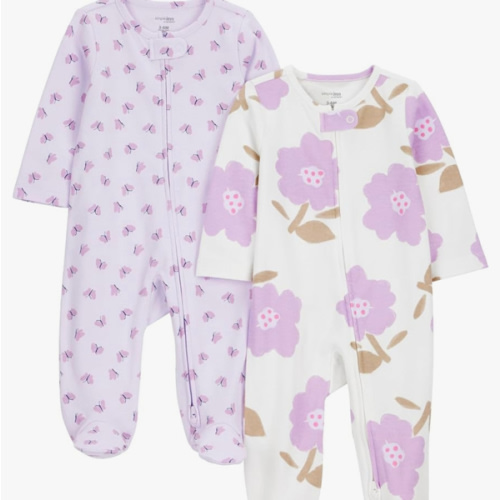 Simple Joys by Carter's Baby Girls' Cotton Footed Sleep and Play, Pack of 2