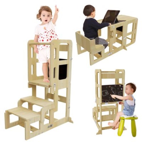 G TALECO GEAR 3 in 1 Toddler Step Stool, Foldable Kids Step Stool Helper, Toddler Tower Standing Stool with Chalkboard for Kitchen and Bathroom