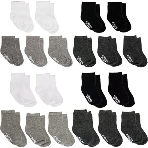 Little Me 20-Pack Newborn Baby Infant & Toddler Unisex Socks, For Baby Girl or Boy, 0-12 & 12-24 Months, Assorted Size Pack - White, Heather Grey, Dark Grey, Black