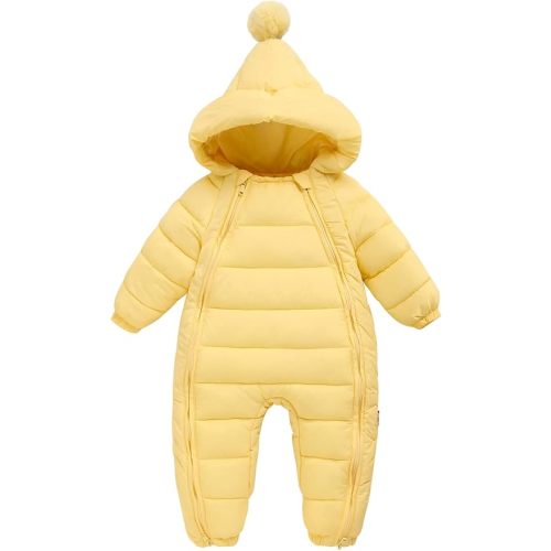 Happy Cherry Baby Boys Girls Winter Warm Romper Jumpsuit Hooded Loose Fit Bunting Jacket Double Zip Snowsuit Coverall