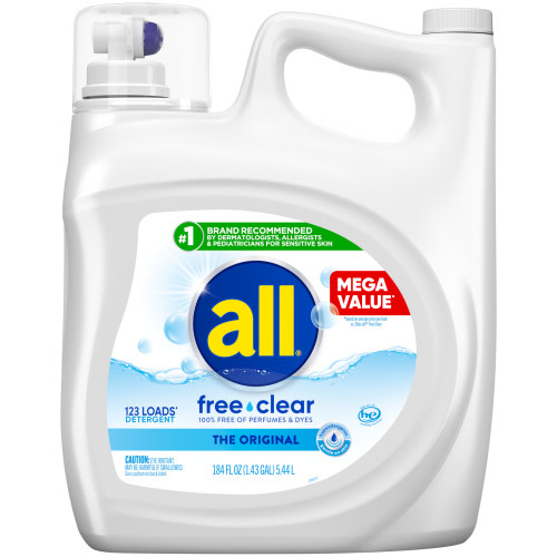 all Free Clear Gentle Washing Liquid Laundry Detergent, Unscented for Sensitive Skin, 123 Loads, 184.5 fl oz
