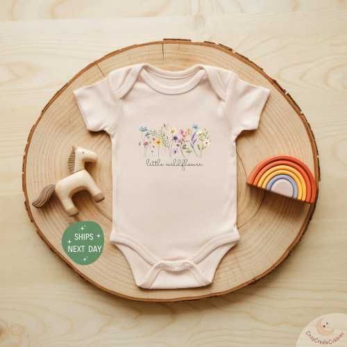 Little Wildflower Baby Onesie®, Retro Floral Bodysuit, Cute Boho Baby Shower Gift, Natural Baby Outfit, Sweet Newborn Girl Clothes