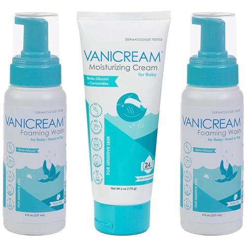 Vanicream Baby Care Essentials Bundle: Moisturizing Baby Cream (6 oz) & 2 Foaming Baby Washes (8 fl oz each)