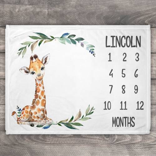 Giraffe Milestone Blanket, Custom Baby Milestone Blanket, Jungle Baby Gift, Baby Nephew Gift From Aunt, Finance Baby Gift, Safari Blanket