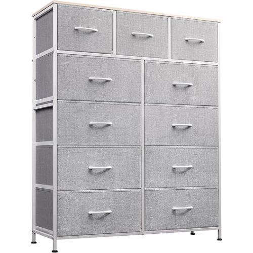 WLIVE Tall Dresser for Bedroom, Fabric Dressers Storage Tower, Dresser & Chest of Drawers Organizer Unit with 11 Drawers, Storage Cabinet, Hallway, Closets, Steel Frame, Wood Top