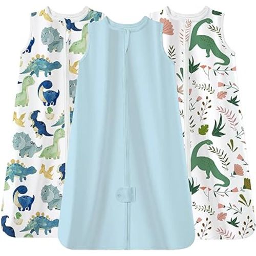TotAha Cute Dinos Sleep Sack 6-12 months 3 Pack, Buttery Soft Swaddle Transition Wearable Blanket Baby Sleeping Bag, 0.5 TOG