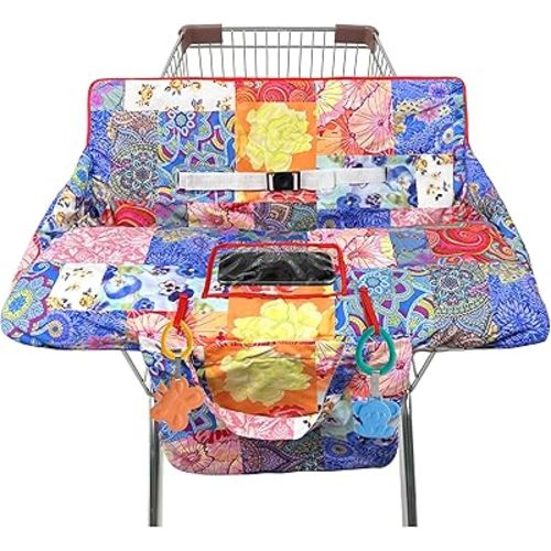 Shopping Cart Cover for Baby,2-in-1 High Chair Cover Soft,Portable, and Machine Washable,Comfortable Cotton Seat Pad with Safety Harness and Portable Cloth Bag,Fits All Supermarkets and Restaurants
