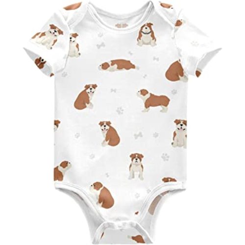 Baby Girls' Bodysuits Black Pug White Short Sleeve Cotton Baby Clothes For Girls 0-24 Months