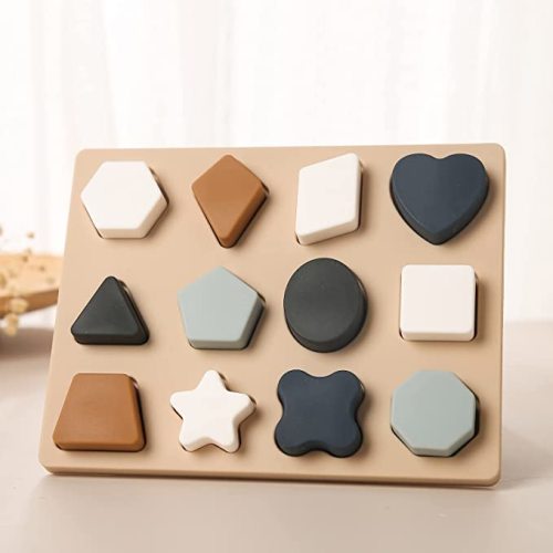 Toddlers Shape Puzzle Montessori Learning Shape Toy Board for Kids Preschool Boys & Girls Educational Learning Silicone Shape Toys