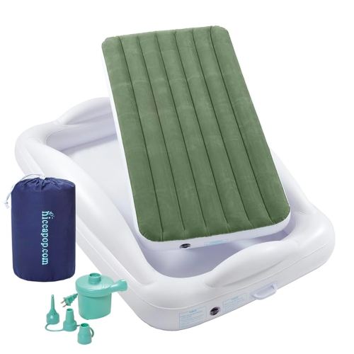 hiccapop Inflatable Toddler Travel Bed with Safety Bumpers [4-Sided], Portable Toddler Bed for Kids, Toddler Air Mattress, Kids Air Mattress - Sage Green