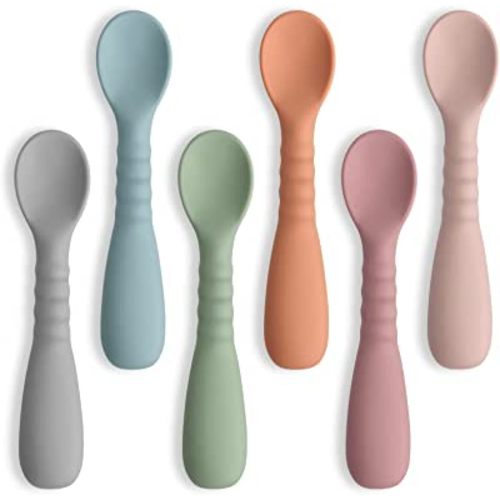 Silicone Baby Feeding Spoons [6 Pack] ME.FAN First Stage Baby Infant Spoons - Baby Utensils Soft Training Spoon Self Feeding - Chew Spoon Set for Babies and Toddlers