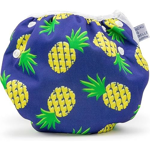 Reusable Baby Swim Diapers (Sizes N–5) – Adjustable, Easy-Wash Nageuret Reusable Swim Diaper Kids Soft, Breathable, Waterproof Swim Wear for Baby & Newborn! (Blue Pineapples)