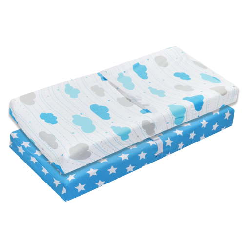 EVERYDAY KIDS 2 Pack Cotton Jersey Knit Changing Pad Cover - Stars/Clouds