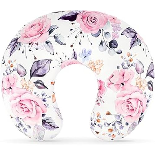 Pea Pod Nursing Pillow Cover for Baby Girl, Stretchy Removable Slipcover for Breastfeeding Pillows, Ultra Soft Comfortable Nursing Pillowcase, Baby Must Have (Pink Floral)