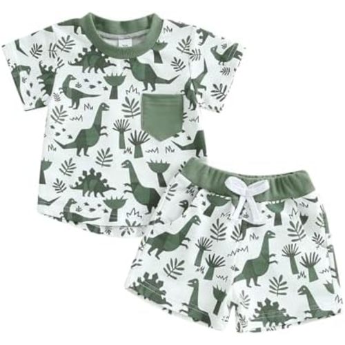 SHIBAOZI Toddler Infant Baby Boy Summer Dinosaur Outfit Newborn Kids Boys Short Sleeve T-shirt Spring Shorts Set