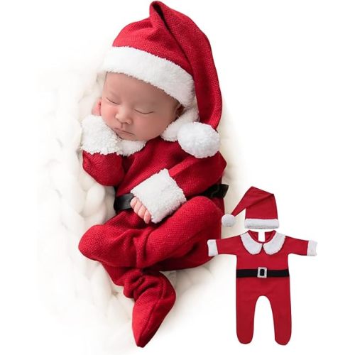 ForBaysy Newborn Baby Christmas Photo Props Outfit Infant Boys Girl Photoshoot Costume Red jumpsuit With Xmas Hat