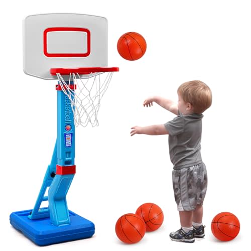 SUPER JOY Toddler Basketball Hoop - Height Adjustable Kids Hoop for Indoor & Outdoor Play - Portable Basketball Goal for Poolside & Swimming Pool - Toy for Boys & Girls