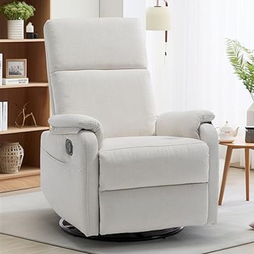 Recliner Chairs, Swivel Rocking Chair for Adults, Glider Rocking Chair, Small Nursery Recliner for Living Room, Reclining Chair with Modern-Designed Armrests, Chenille, Beige
