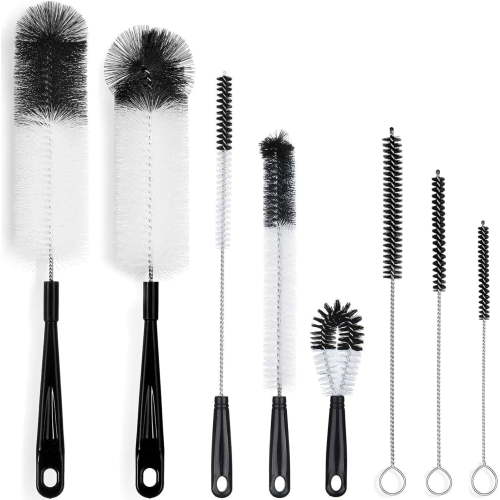 TIFOR 8-Pack Bottle Cleaning Brush Set - Long Handle Black Bottle Cleaner for Washing Narrow / Bottles/Thermos/Flask Tumbler/Sport Well/Kettle/Lid Brush, Straw Brush