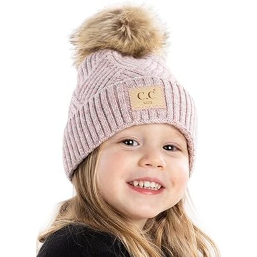 Funky Junque Kids Beanie Baby Toddler Cable Knit Children’s Pom Winter Hat
