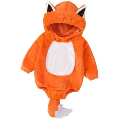 Infant Boy Girl Halloween Animal Costume Newborn Baby Flannel Hooded Rompers Fall Winter Long Sleeve Fleece Bodysuit