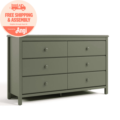 Storkcraft Alpine 6 Drawer Nursery Double Dresser, Olive