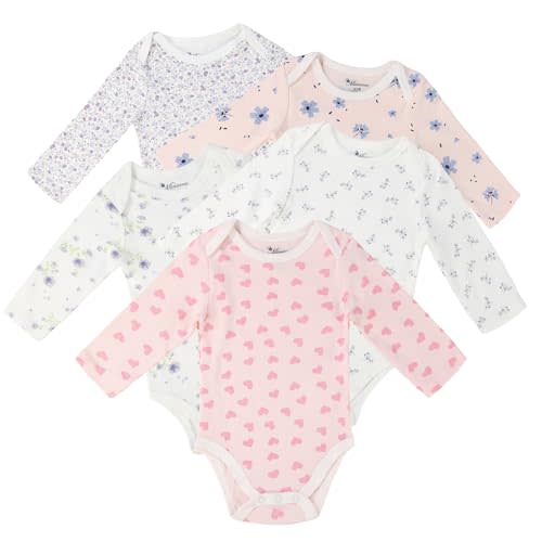 Baby Girls Long-Sleeve Bodysuit,100% Cotton 5 Pack One-Piece Baby Clothes,0-24 Months Soft Baby Girls Rompers