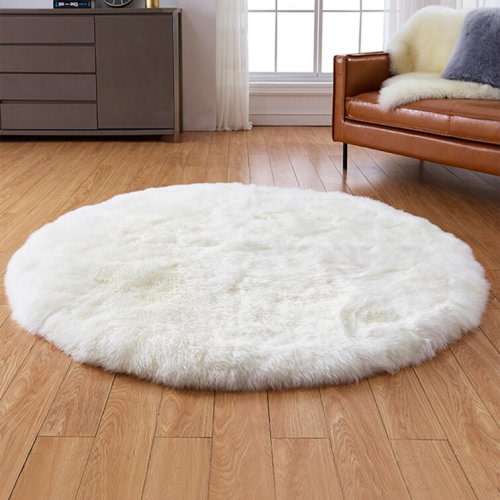 Round Malakie Handmade Shag Faux Sheepskin White Area Rug
