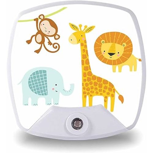 LED Night Light,Cute Jungle Animal LED Night Light Plug into Wall with Dusk to Dawn Light Sensor White Energy Efficient Nightlight for Bedroom Bathroom Hallway Living Room Kitchen