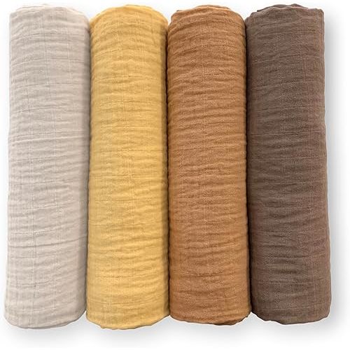 SwaddleDesigns Cotton Muslin Swaddle Blankets 46x46 inches, Warm Glow